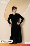  ĐẦM NHUNG ĐEN DÀI TAY CỔ TRÒN PHỐI REN GẤU 