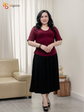  Combo 2 Áo Cotton Tay lỡ cổ tim nhún eo (Đen - Đỏ) 