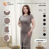  Đầm Cotton cổ tròn vạt lệch 