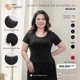  Áo Thun tăm cộc tay cổ đáp ren nơ 