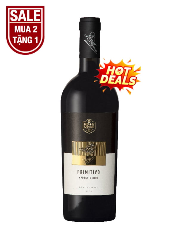 Rượu Vang Ý Đỏ Gran Appasso Primitivo Appassimento 16 Độ khuyến mãi