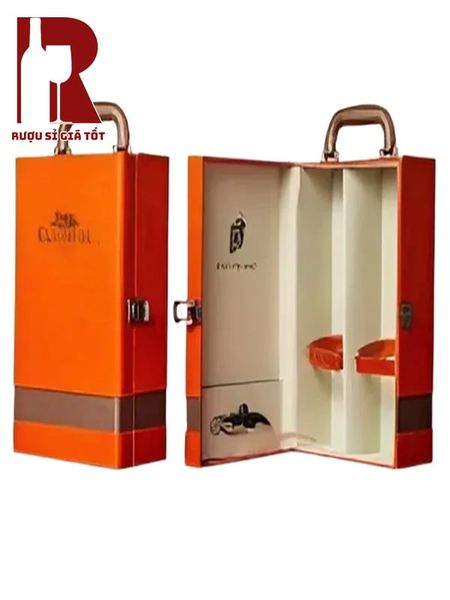 Hộp Da 2 Chai 1 Sọc Màu Cam