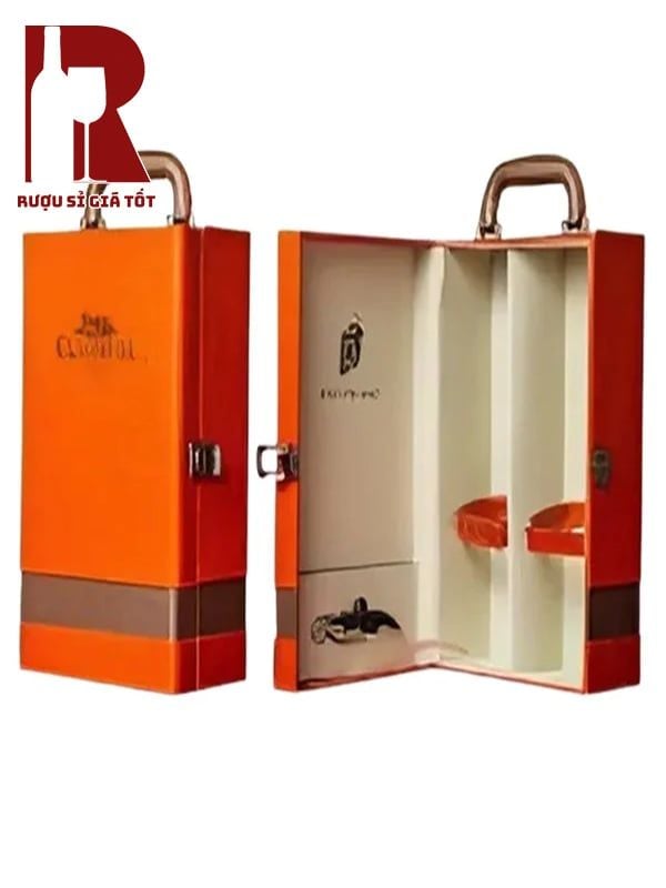 Hộp Da Đựng Rượu 2 Chai 1 Sọc Màu Cam