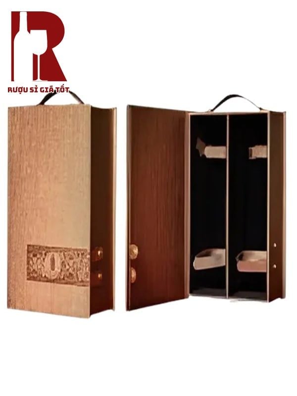 Hộp Da Đựng Rượu 2 Chai 2 Khuy Bấm Sườn