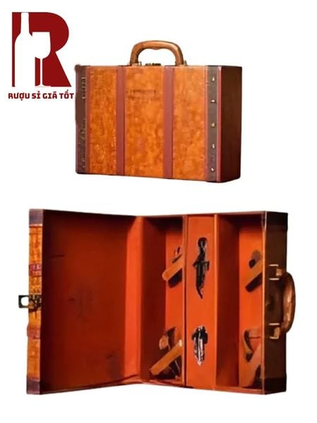 Hộp Da 2 Chai 2 Phụ Kiện 2 Đai Màu Nâu