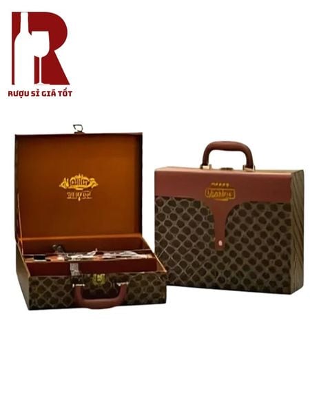 Hộp Da 2 Chai 3 Phụ Kiện Kẻ Caro Màu Nâu
