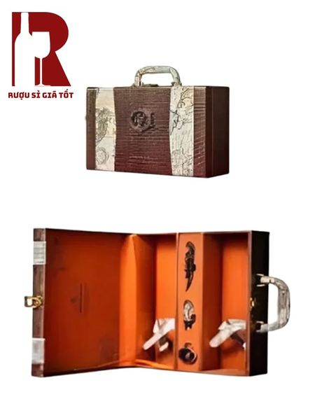 Hộp Da 2 Chai 3 Phụ Kiện Vô Lăng Bản Đồ Màu Nâu