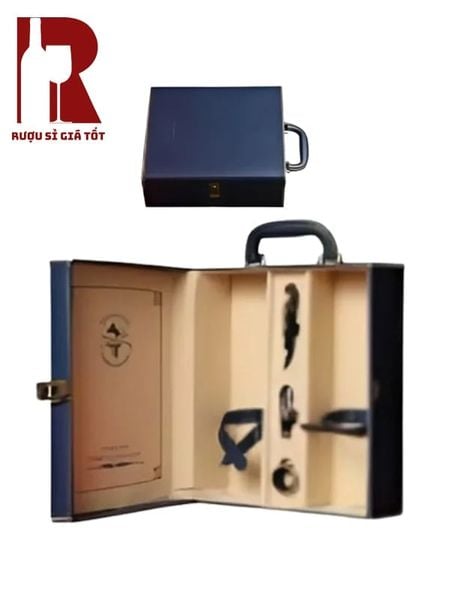 Hộp Da 2 Chai Viền Vàng Màu Xanh