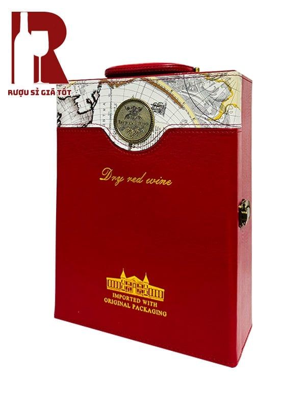 Hộp Da Đựng Rượu Hai Chai Bản Đồ