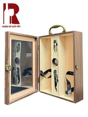 Hộp Gỗ Đựng Rượu Mặt Kính Hai Chai Màu Nâu