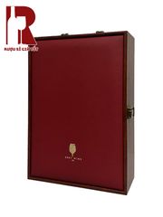 Hộp Gỗ Đựng Rượu Phối Da Hai Chai Có Phụ Kiện