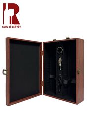 Hộp Gỗ Đựng Rượu Phối Da Hai Chai Có Phụ Kiện