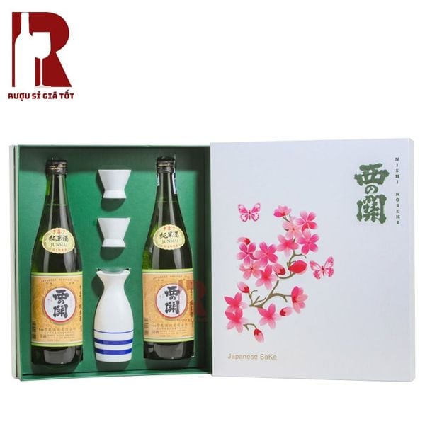 Hộp Quà Sake Đào Hoa Niên Nishino Seki Junmaishu 720ml 15% - dòng sake đậm hơn chiều sâu hơn