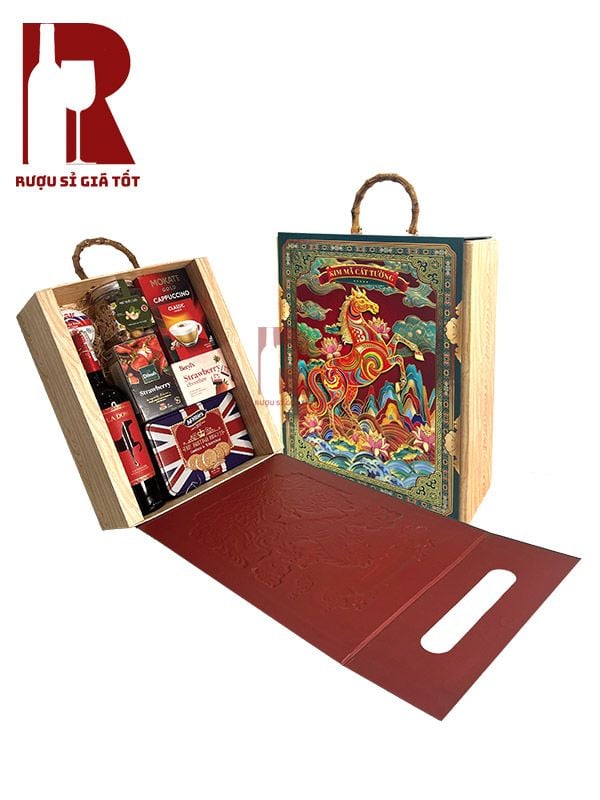 Hộp Quà Rượu Vang An Khang Cao Cấp Kim Mã Cát Tường
