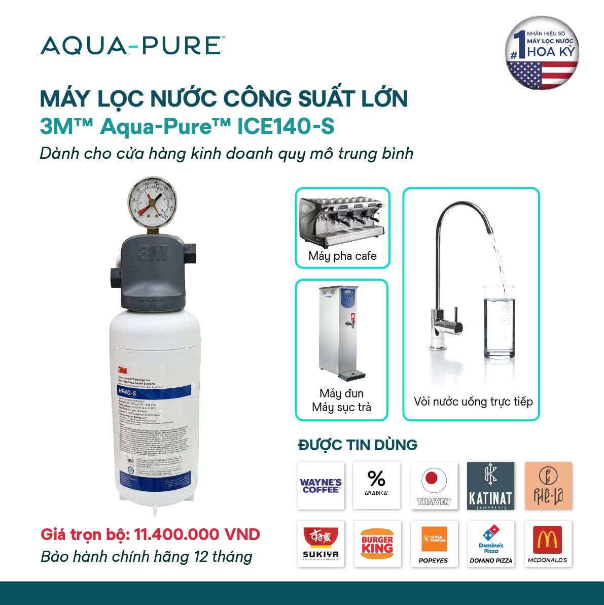  Máy Lọc Nước 3M™ Aqua-Pure™ ICE140-S Công Suất Lớn Dành Cho Nhà Hàng - Lọc Nước Quán Cà Phê 