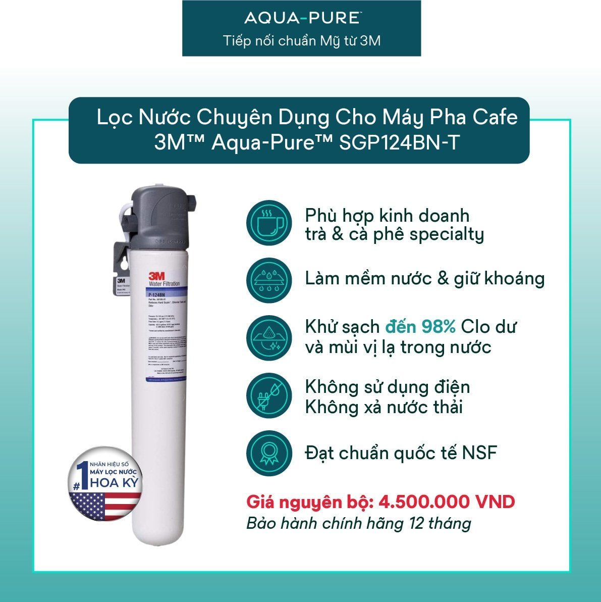  Máy Lọc Nước Chuyên Dụng Cho Máy Pha Cà Phê 3M™ Aqua-Pure™ SGP124BN-T 