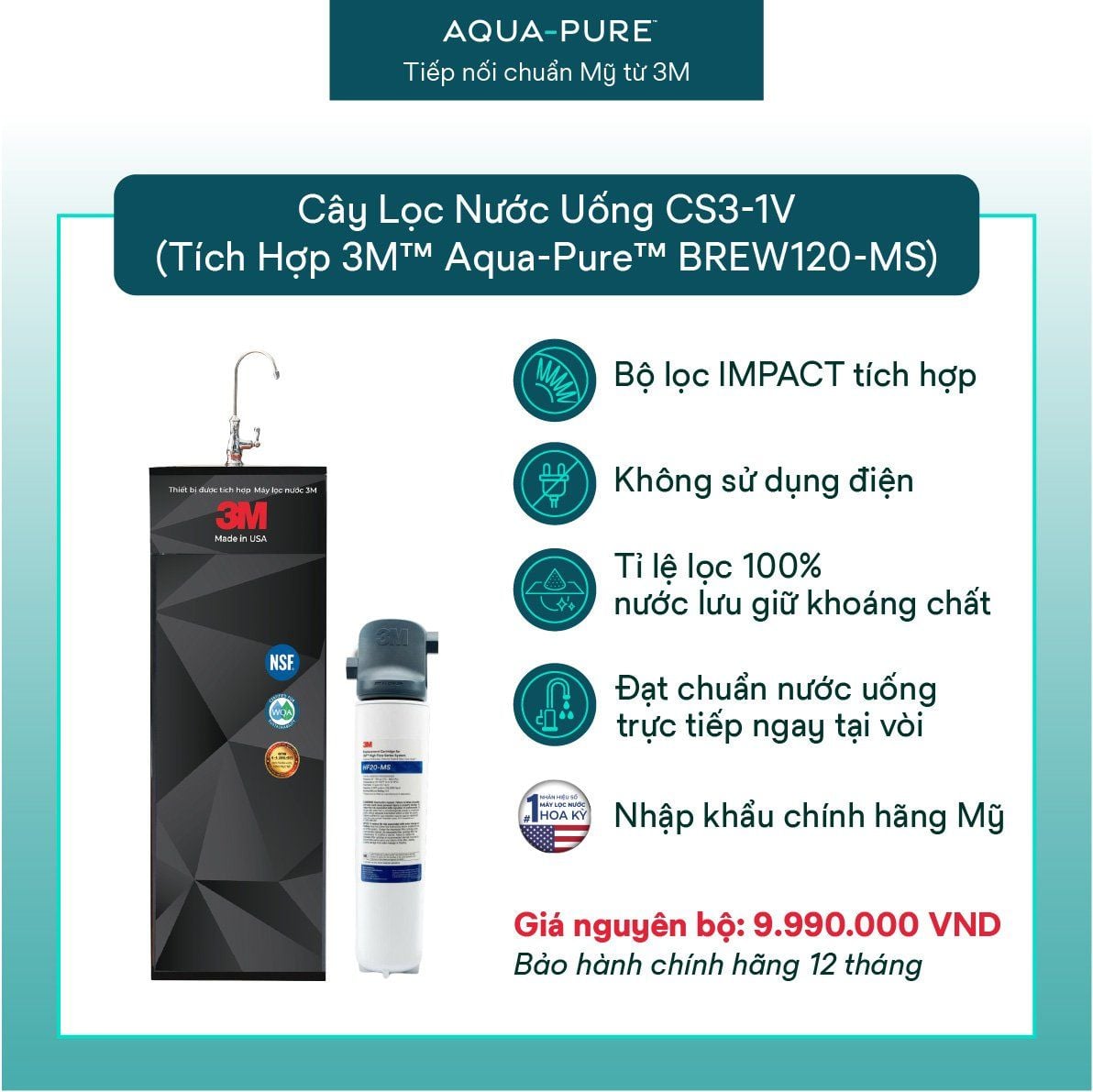  Cây Lọc Nước Uống Trực Tiếp CS3-1V (Tích Hợp Máy Lọc Nước 3M™ Aqua-Pure™ BREW120-MS) 