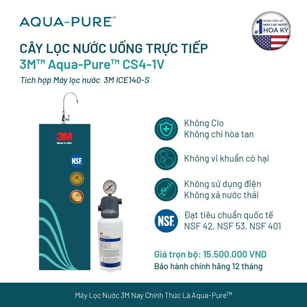  Cây Lọc Nước Uống Trực Tiếp CS4-1V (Tích Hợp Máy Lọc Nước 3M™ Aqua-Pure™ ICE140-S) 