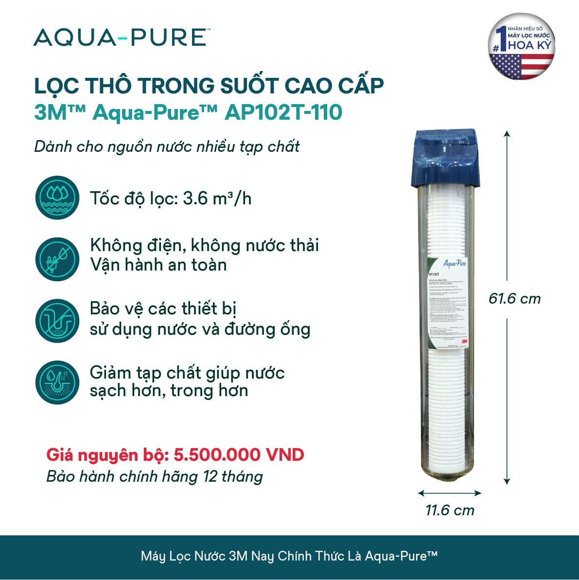  Lọc Thô Trong Suốt 3M™ Aqua-Pure™ AP102T - Tiền Lọc Xử Lý Nước 