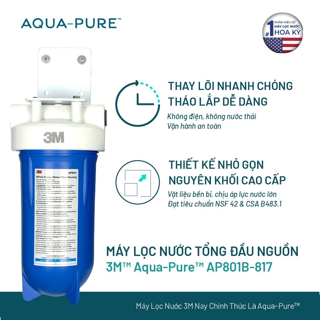  Máy Lọc Nước Tổng Đầu Nguồn Cao Cấp 3M™ Aqua-Pure™ AP801B-817 