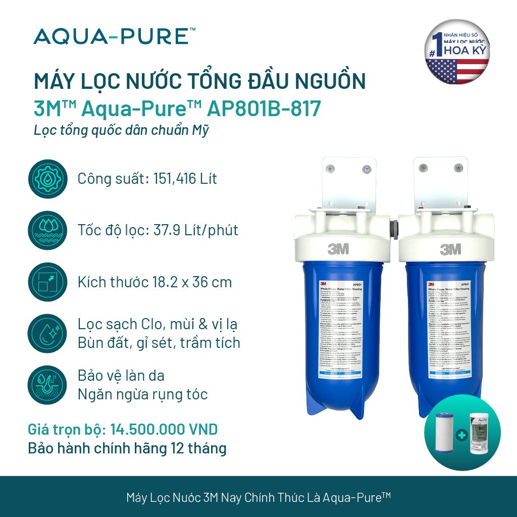  Máy Lọc Nước Tổng Đầu Nguồn Cao Cấp 3M™ Aqua-Pure™ AP801B-817 