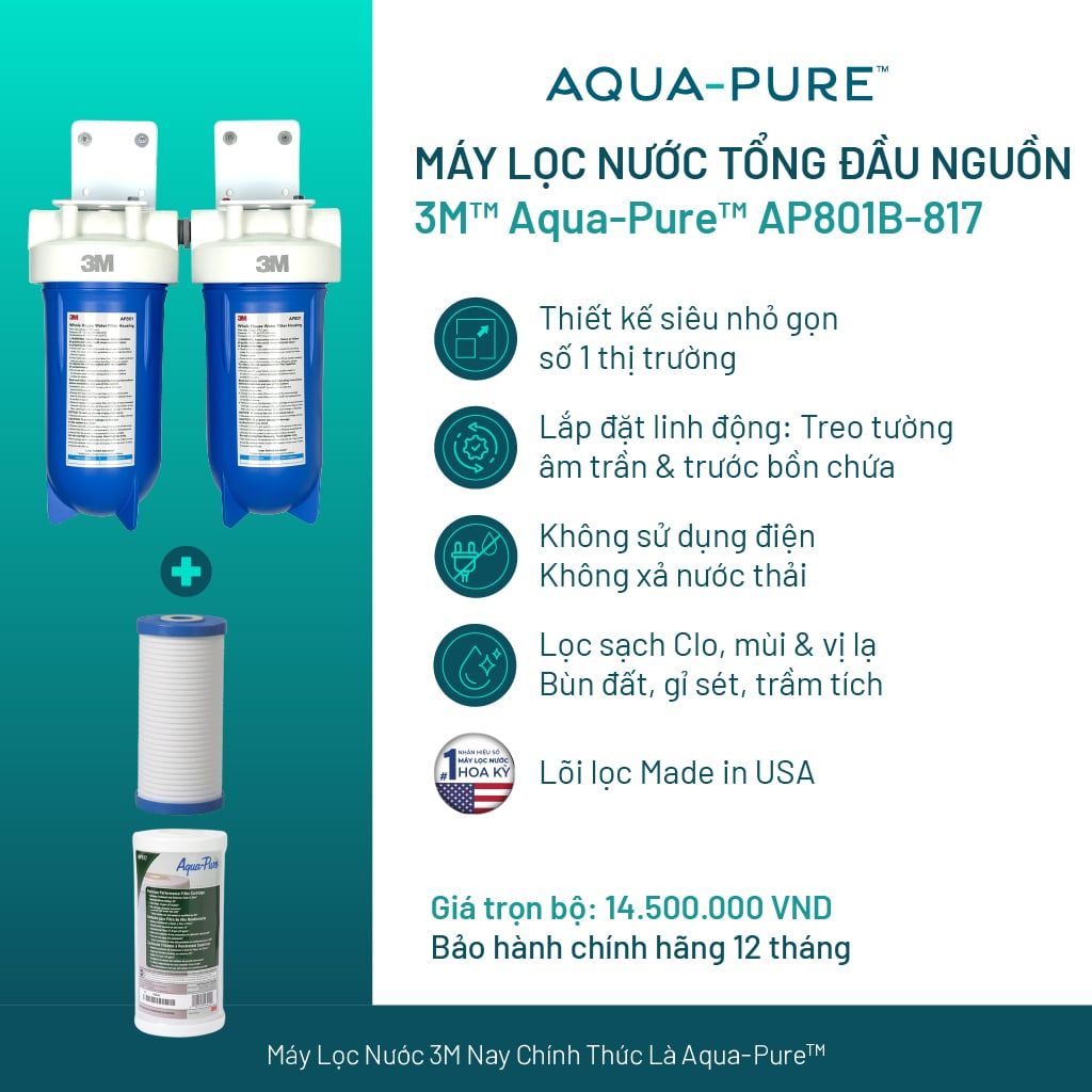  Máy Lọc Nước Tổng Đầu Nguồn Cao Cấp 3M™ Aqua-Pure™ AP801B-817 