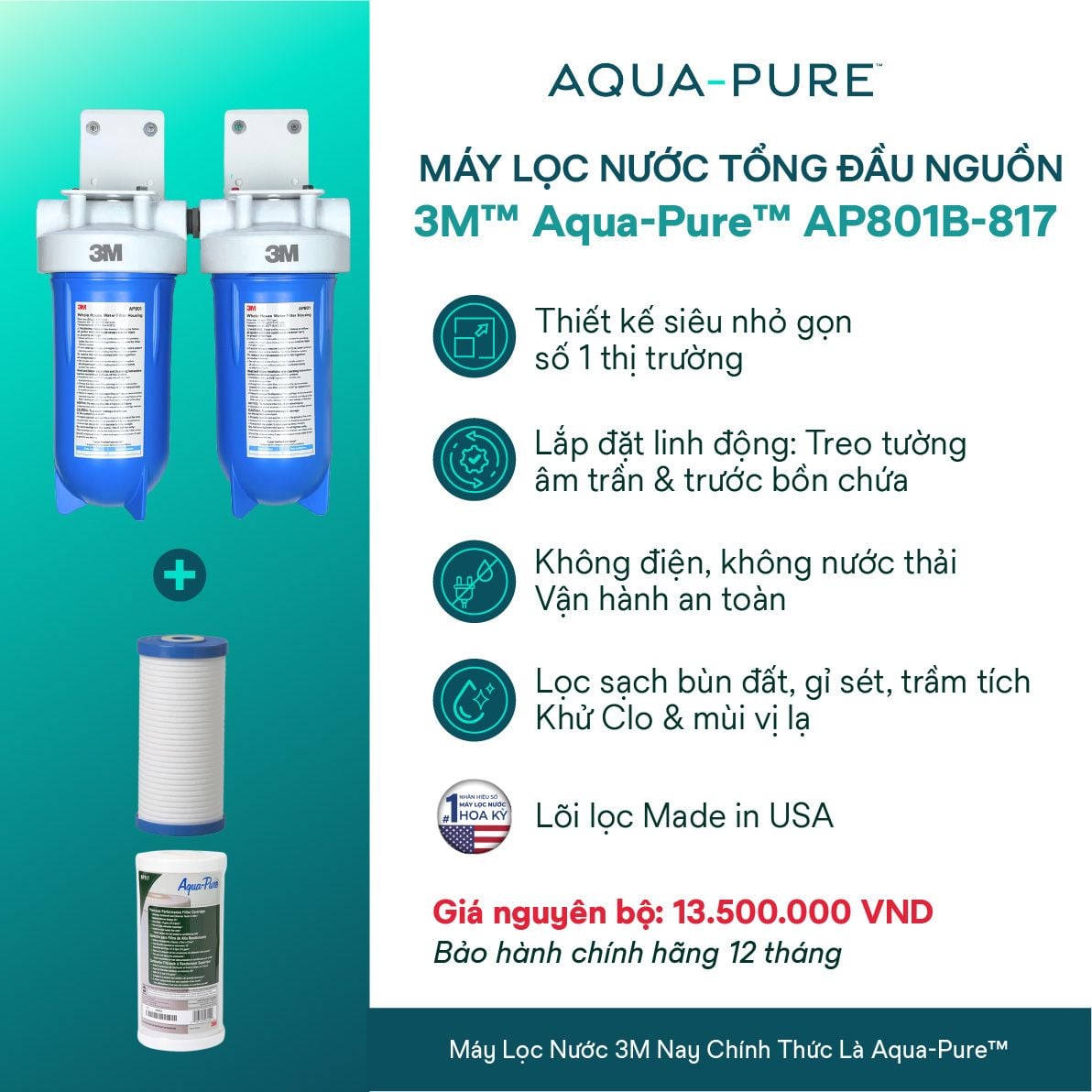  Máy Lọc Nước Tổng Đầu Nguồn Cao Cấp 3M™ Aqua-Pure™ AP801B-817 
