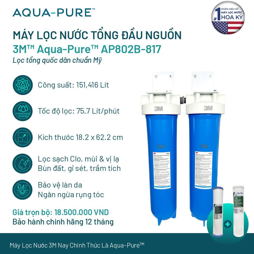  Máy Lọc Nước Tổng Đầu Nguồn Cao Cấp 3M™ Aqua-Pure™ AP802B-817 
