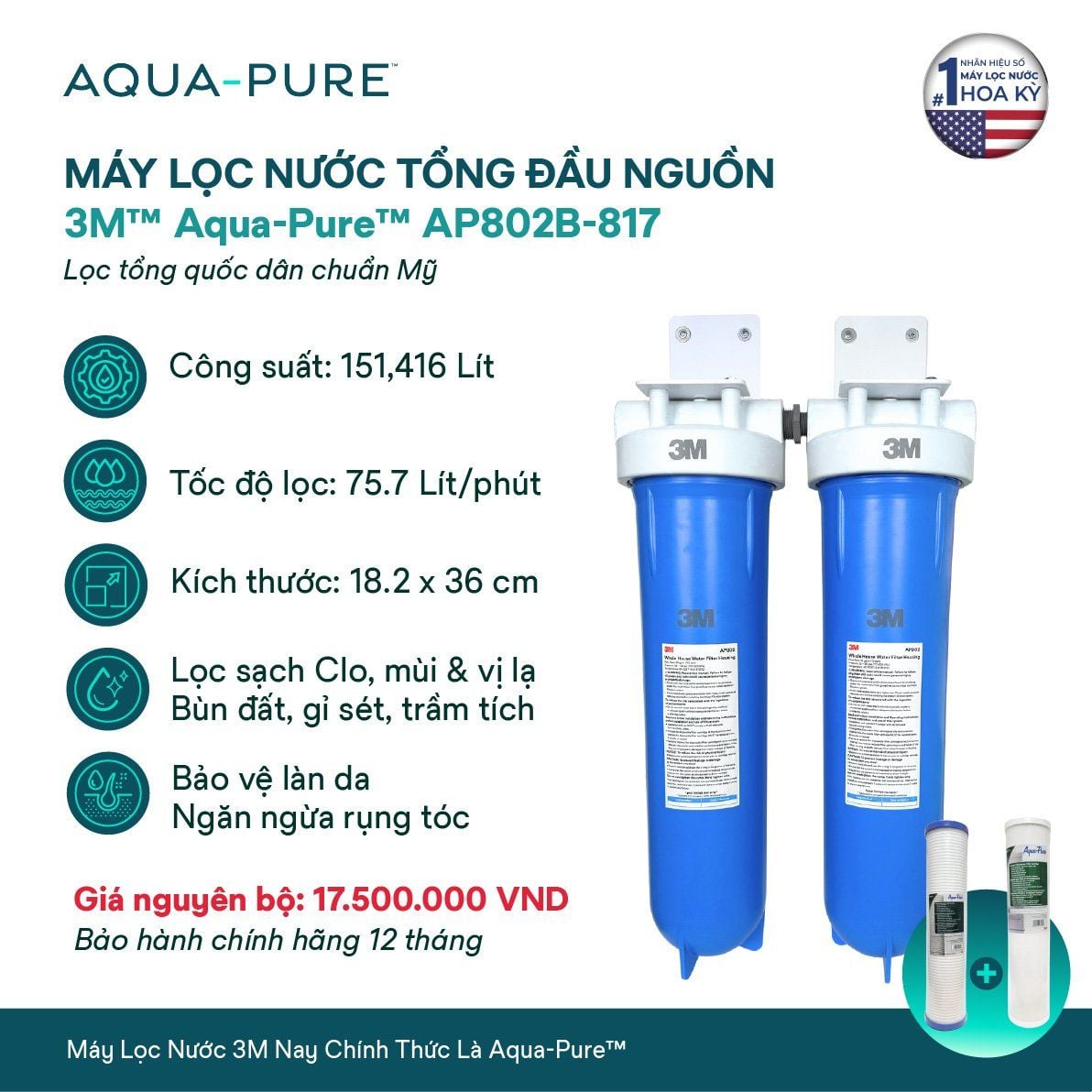  Máy Lọc Nước Tổng Đầu Nguồn Cao Cấp 3M™ Aqua-Pure™ AP802B-817 