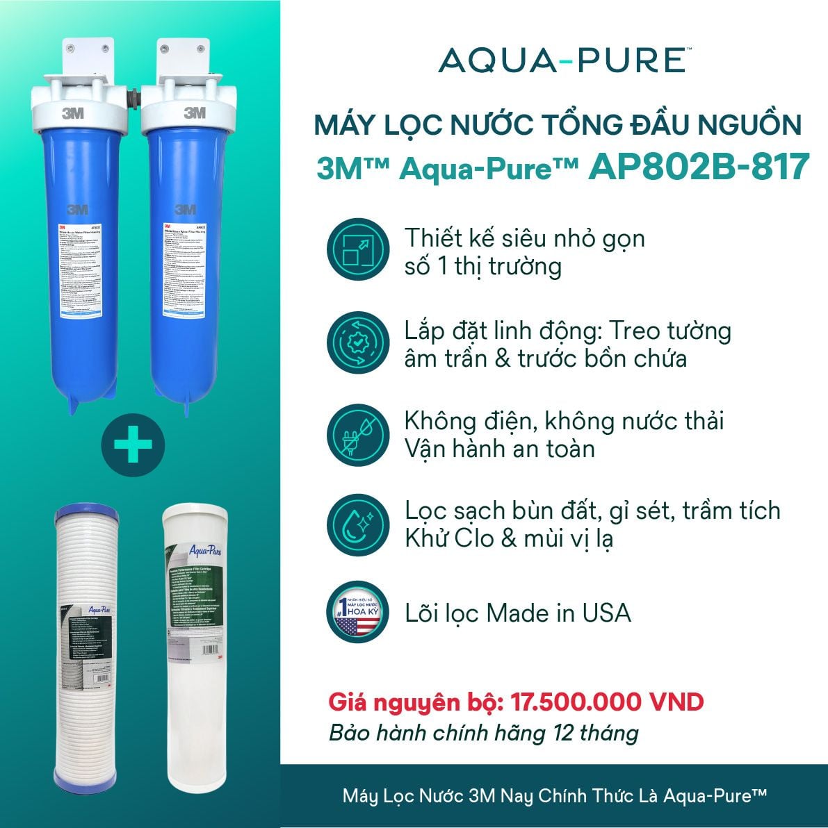 Máy Lọc Nước Tổng Đầu Nguồn Cao Cấp 3M™ Aqua-Pure™ AP802B-817 