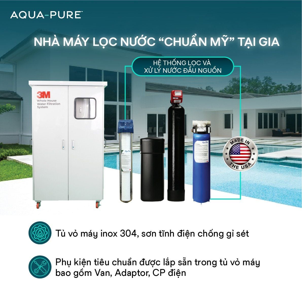  Hệ Thống Lọc Tổng Làm Mềm Nước 3M™ Aqua-Pure™ Dành Cho Biệt Thự - Villa - Có Tủ Đựng (Mã Sản Phẩm WTS150 & AP904) 