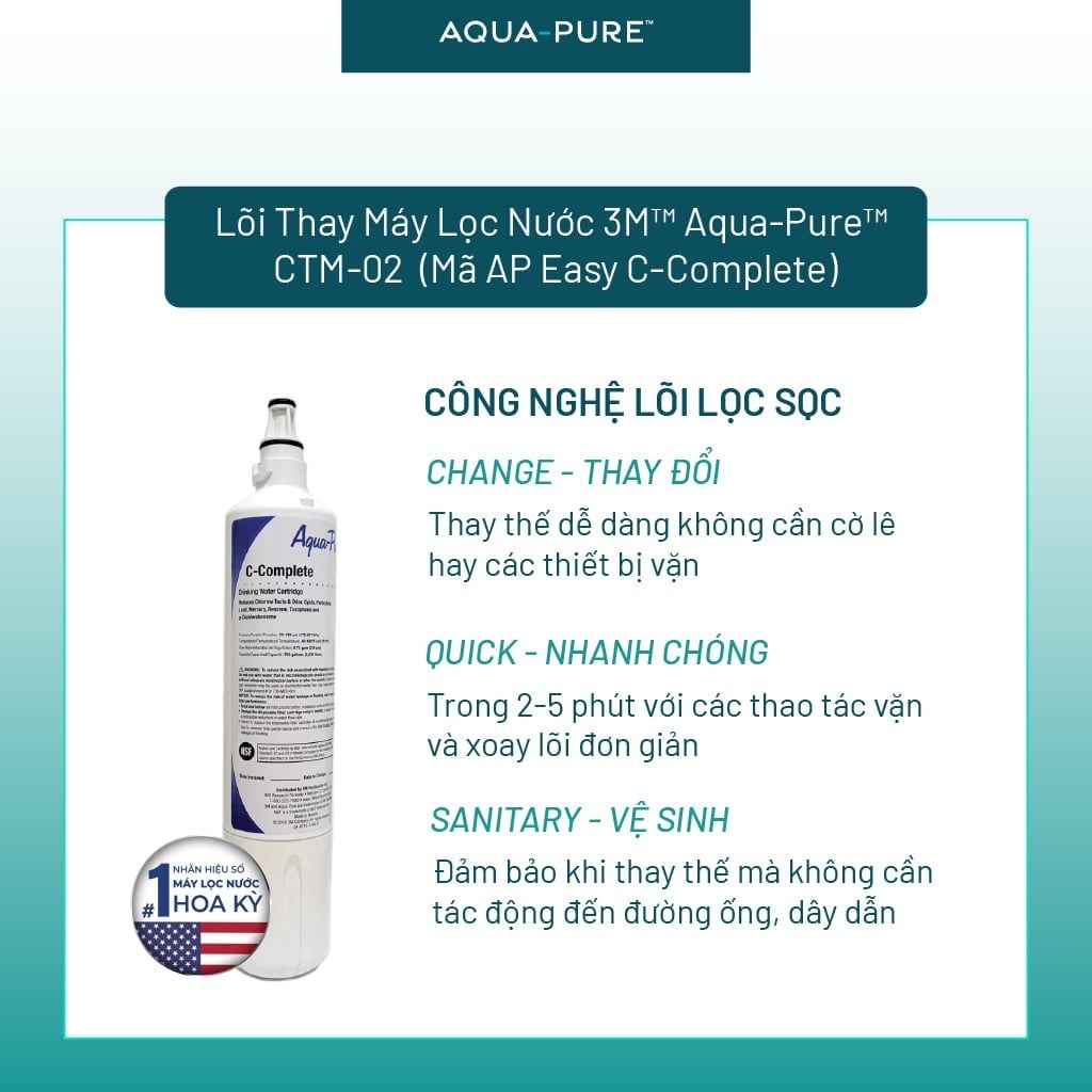  Lõi Thay Cho Máy Lọc Nước Để Bàn 3M™ Aqua-Pure™ CTM-02 (Mã Lõi C-Complete) 