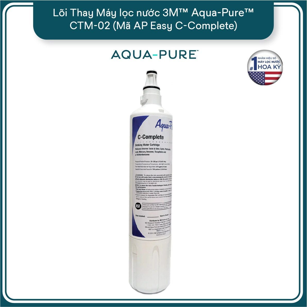  Lõi Thay Cho Máy Lọc Nước Để Bàn 3M™ Aqua-Pure™ CTM-02 (Mã Lõi C-Complete) 
