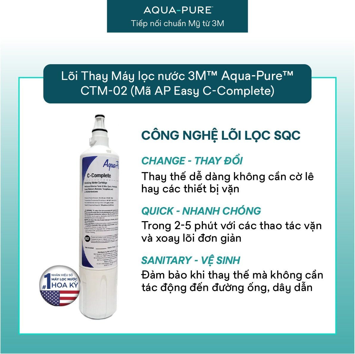  Lõi Thay Cho Máy Lọc Nước Để Bàn 3M™ Aqua-Pure™ CTM-02 (Mã Lõi C-Complete) 