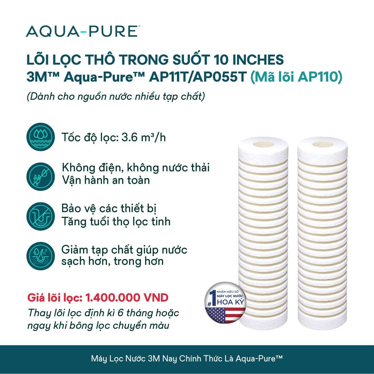  Lõi Thay Cho Bộ Lọc Thô 3M™ Aqua-Pure™ AP102T - 20 inches (Mã AP110) 