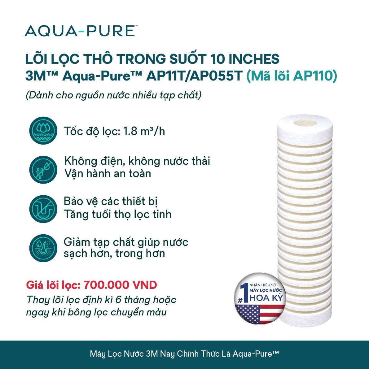  Lõi Thay Cho Bộ Lọc Thô 3M™ Aqua-Pure™ AP11T/AP055T 10" (MÃ AP110) 