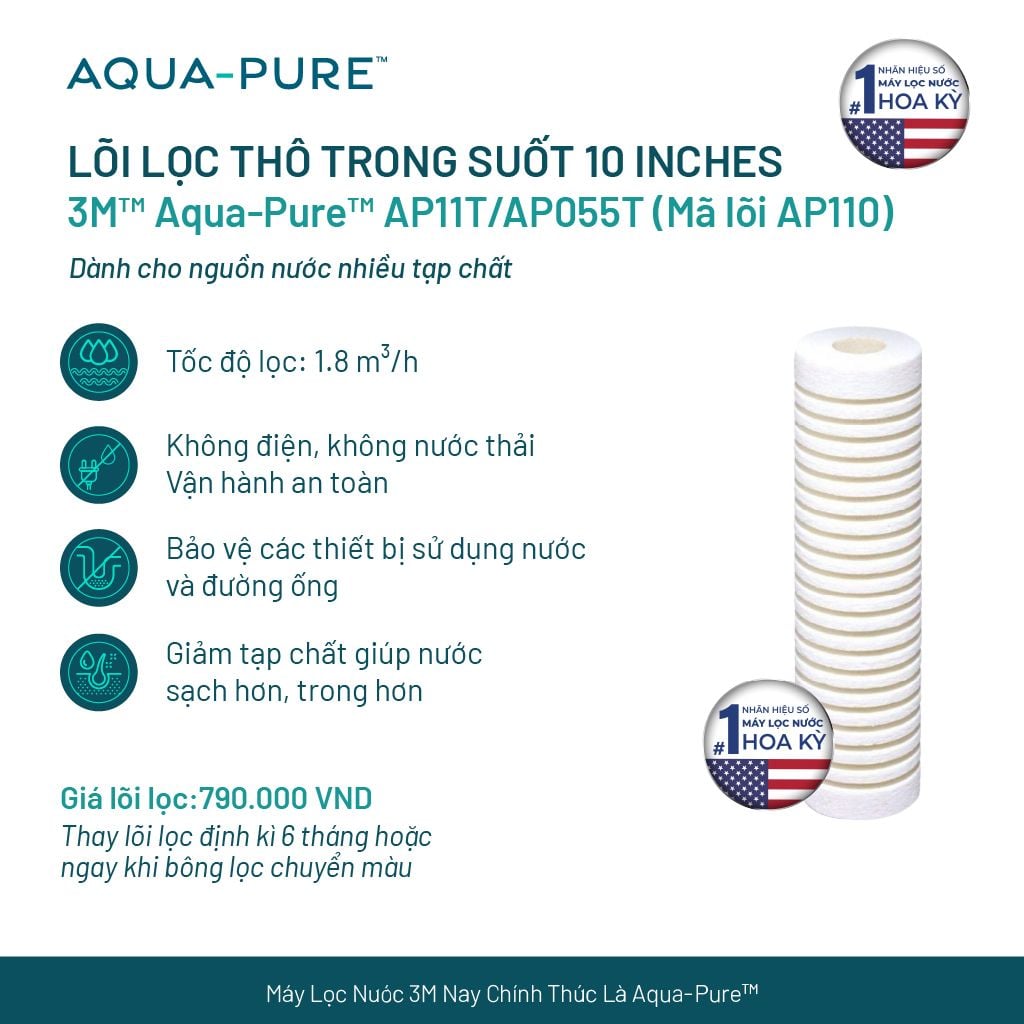  Lõi Thay Cho Bộ Lọc Thô 3M™ Aqua-Pure™ AP11T-110 (MÃ AP110) 