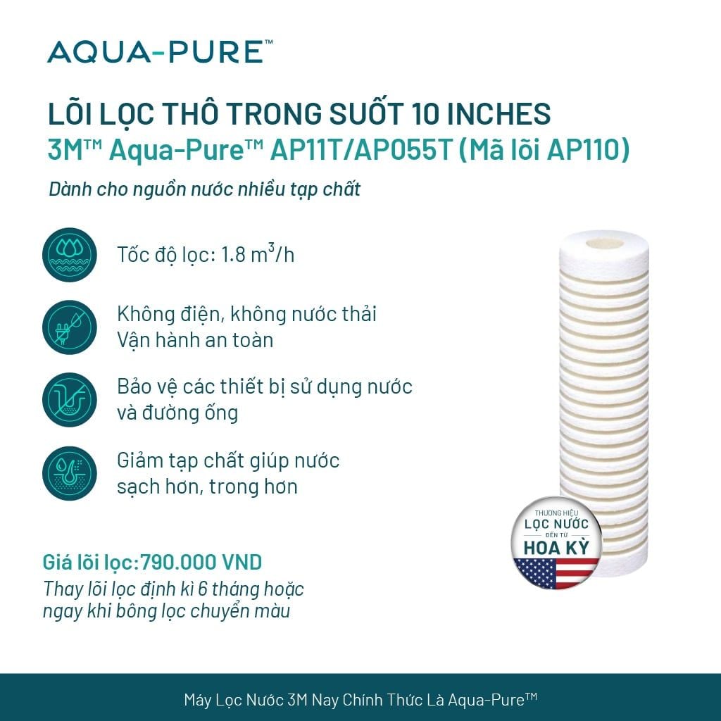  Lõi Thay Cho Bộ Lọc Thô 3M™ Aqua-Pure™ AP11T-110 (MÃ AP110) 