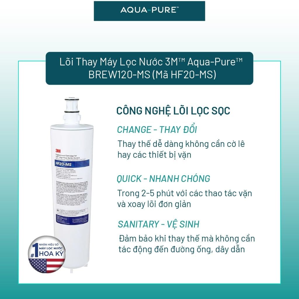  Lõi Thay Cho Máy Lọc Nước 3M™ Aqua-Pure™ BREW120-MS (MÃ HF20-MS) 