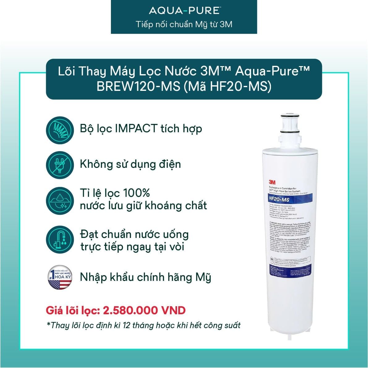  Lõi Thay Cho Máy Lọc Nước 3M™ Aqua-Pure™ BREW120-MS (MÃ HF20-MS) 