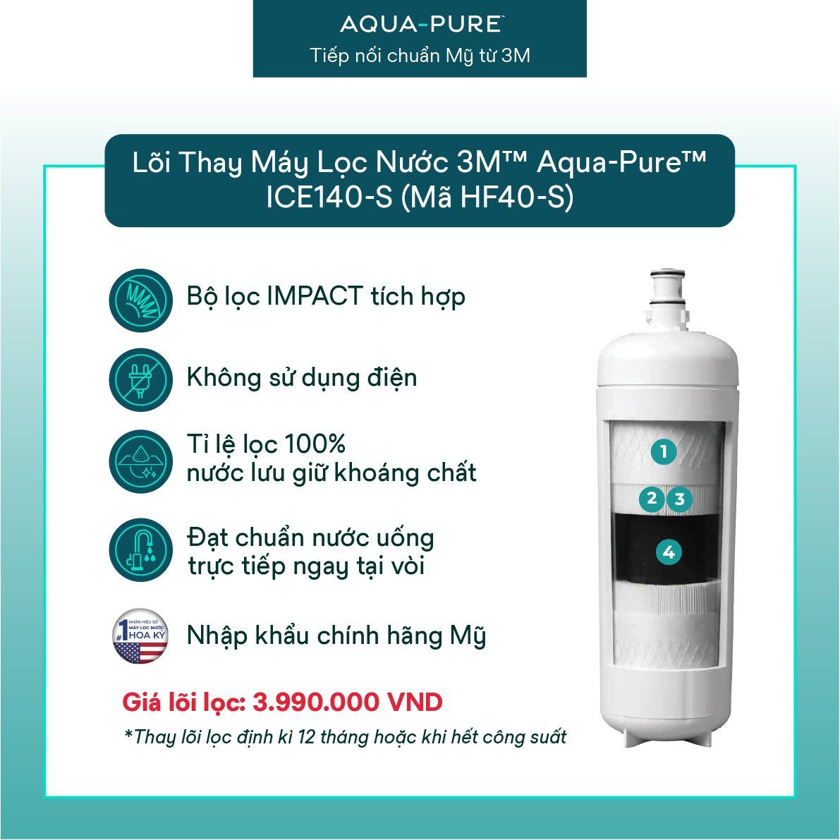 Lõi Thay Cho Máy Lọc Nước 3M™ Aqua-Pure™ ICE140-S & FF100 (MÃ HF40-S) 