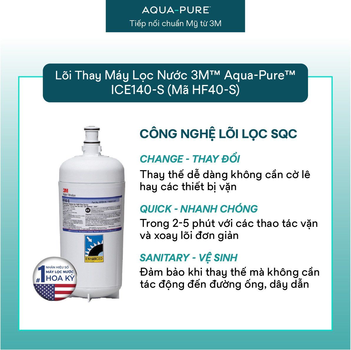  Lõi Thay Cho Máy Lọc Nước 3M™ Aqua-Pure™ ICE140-S & FF100 (MÃ HF40-S) 