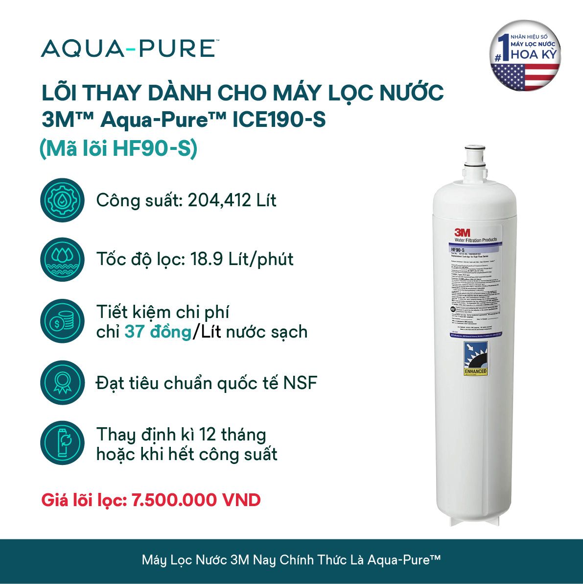  Lõi Thay Cho Máy Lọc Nước 3M™ Aqua-Pure™ ICE190-S & DP190 (Mã HF90-S) 