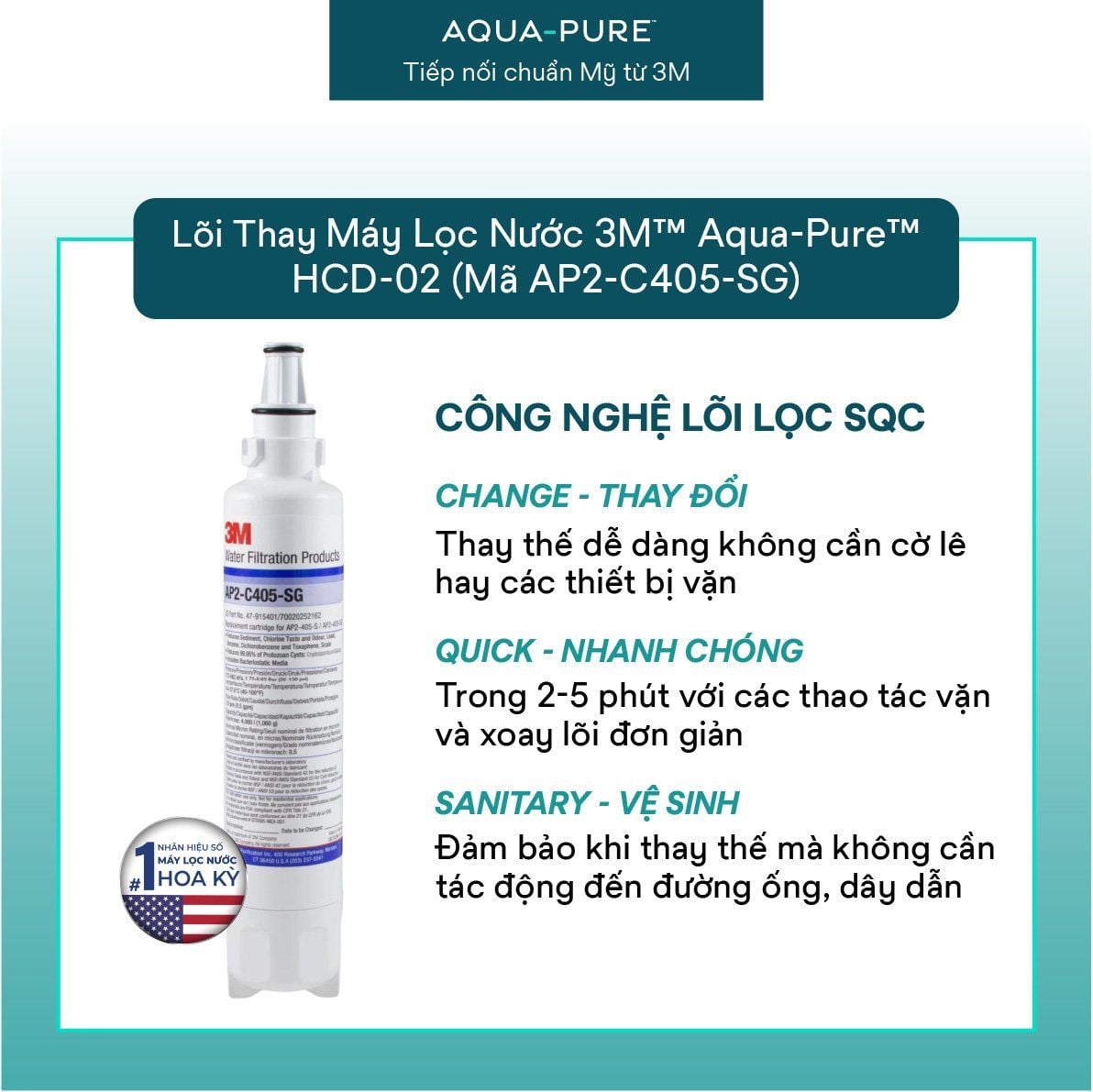  Lõi Thay Cho Máy Lọc Nước Nóng Lạnh Để Bàn 3M™ Aqua-Pure™ HCD-2 (Mã lõi AP2-C405-SG) 