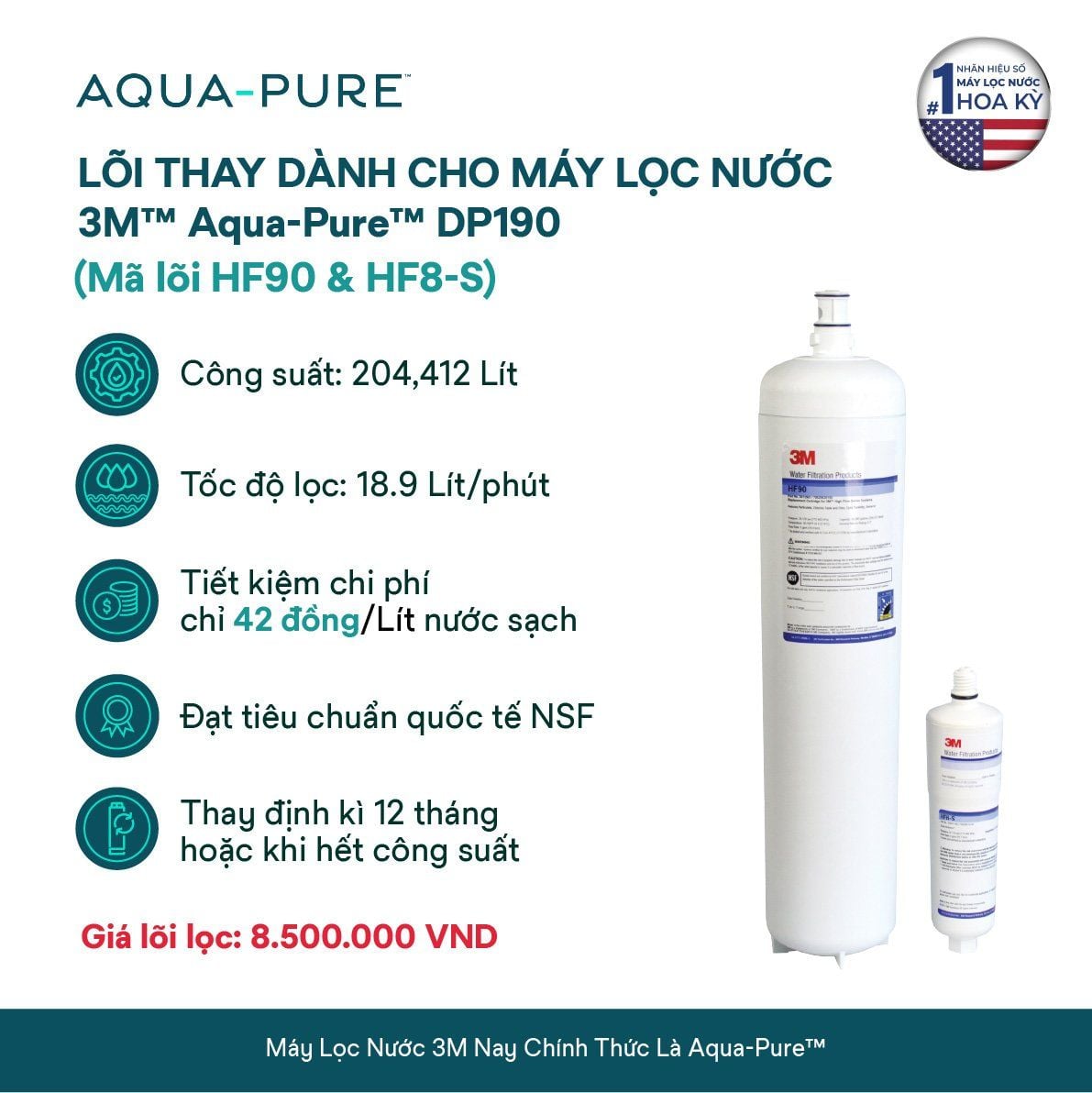  Lõi Thay Cho Máy Lọc Nước Thương Mại 3M™ Aqua-Pure™ DP190 (Mã HF90 & HF8-S) 
