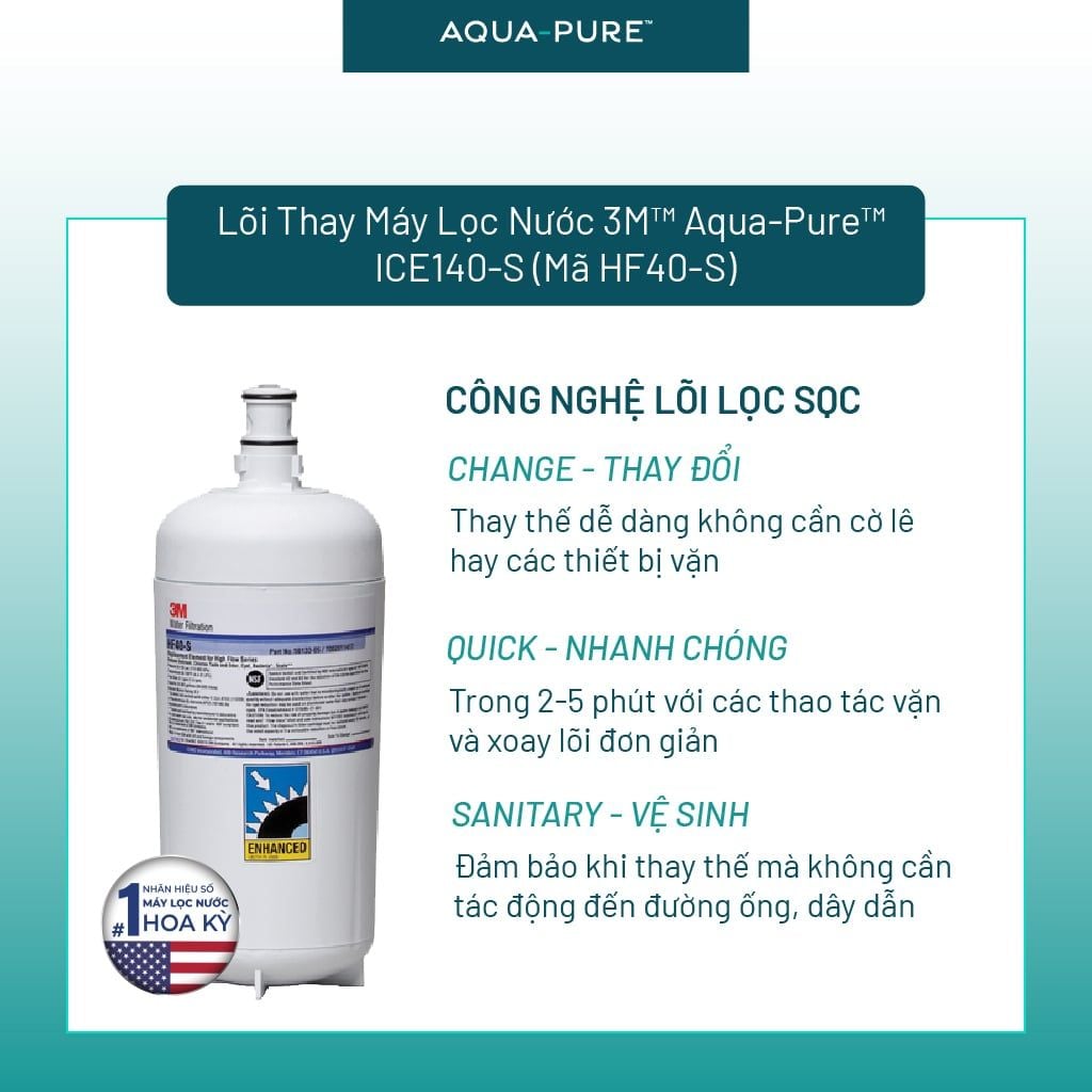  Lõi Thay Cho Máy Lọc Nước 3M™ Aqua-Pure™ ICE140-S & FF100 (MÃ HF40-S) 