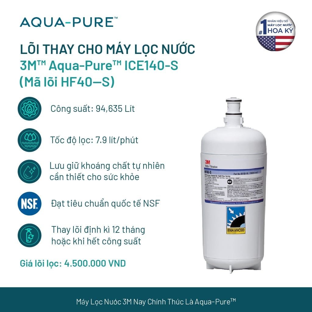  Lõi Thay Cho Máy Lọc Nước 3M™ Aqua-Pure™ ICE140-S & FF100 (MÃ HF40-S) 