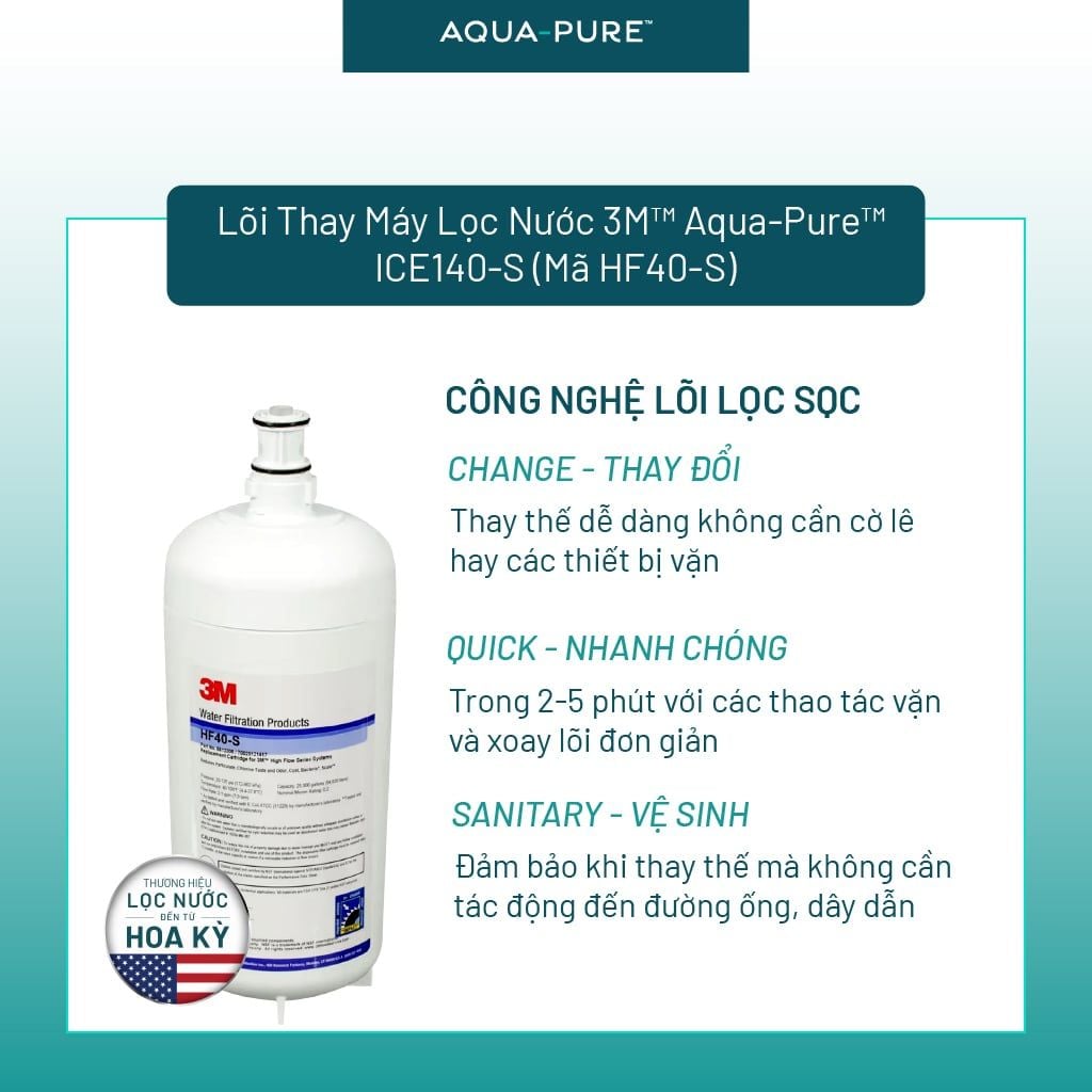  Lõi Thay Cho Máy Lọc Nước 3M™ Aqua-Pure™ ICE140-S & FF100 (MÃ HF40-S) 