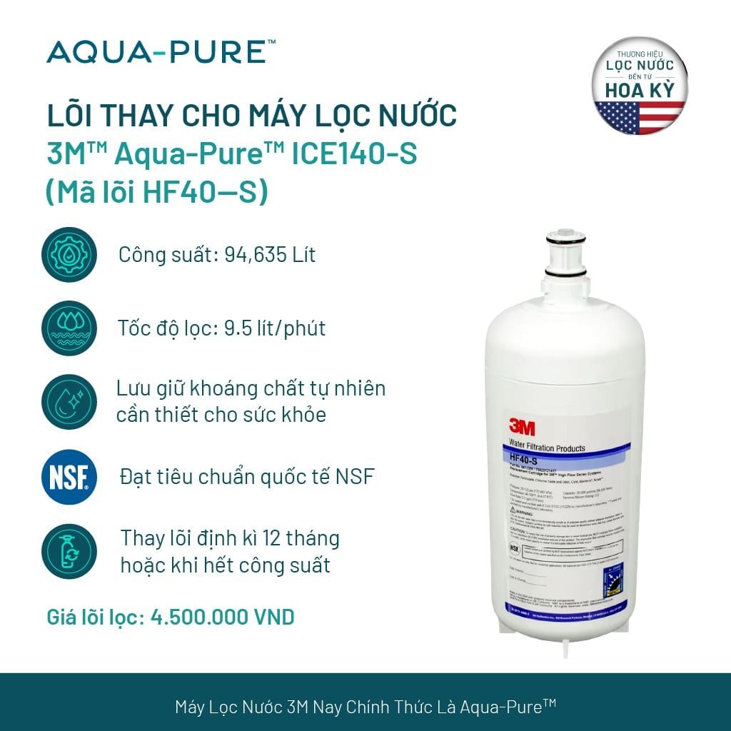  Lõi Thay Cho Máy Lọc Nước 3M™ Aqua-Pure™ ICE140-S & FF100 (MÃ HF40-S) 