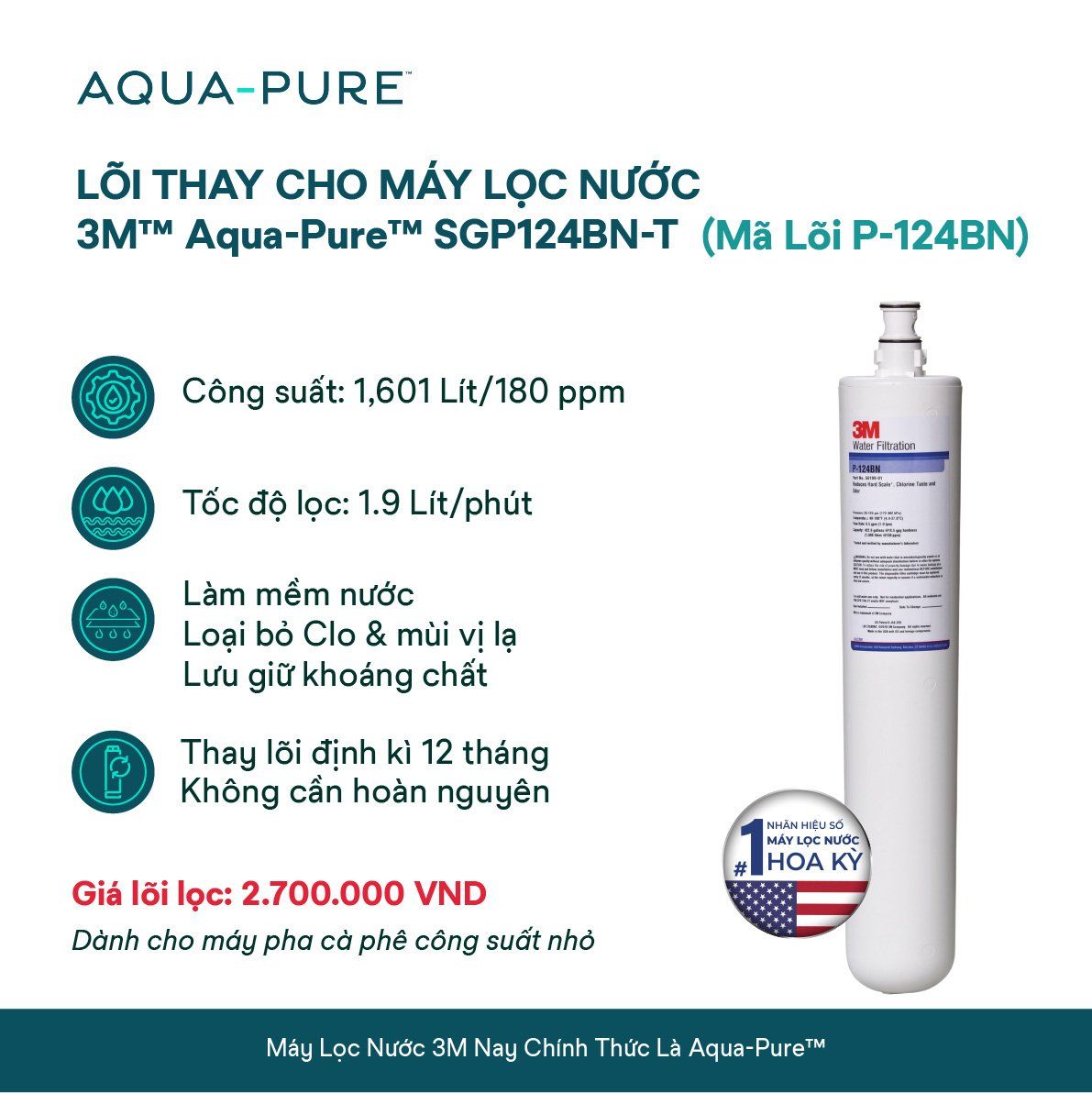  Lõi Lọc Thay Thế Cho Máy Lọc Nước 3M™ Aqua-Pure™ SGP124BN-T (Mã lõi P-124BN) 